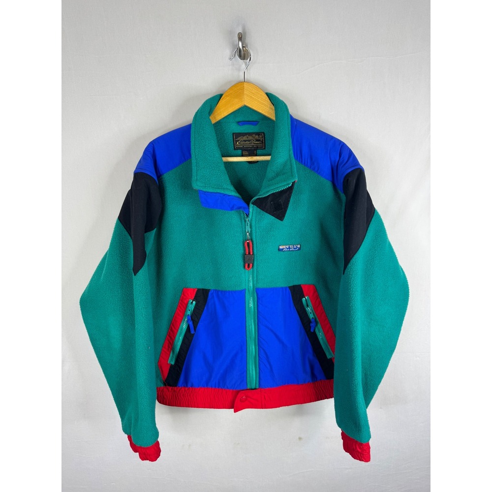 Vintage 90s Eddie Bauer Colorblock Heavy Fleece Jacket Mens M Teal Blue Full Zip